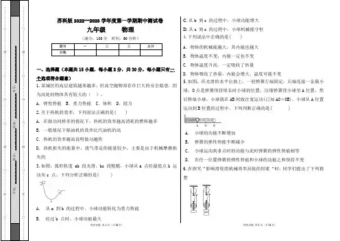 苏科版2022--2023学年度第一学期九年级物理上册期中测试卷及答案