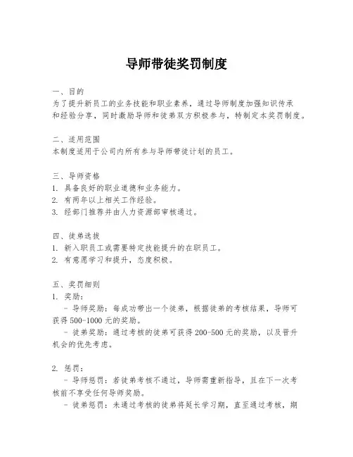 导师带徒奖罚制度