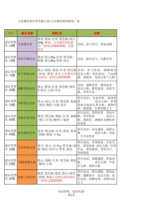 五谷磨坊食疗养生配方表