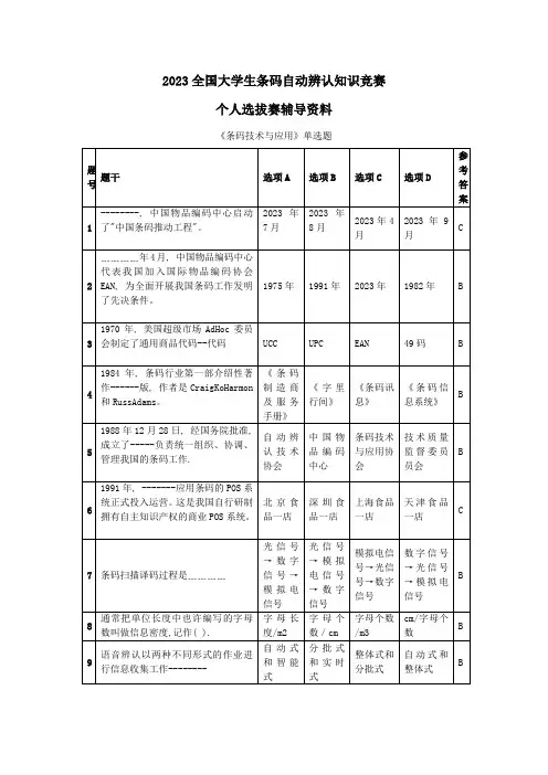2023年全国大学生条码自动识别知识竞赛练习题