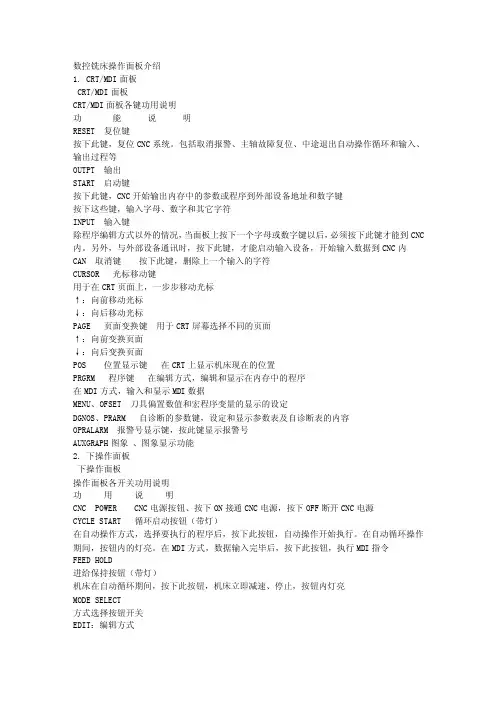 数控铣床功能说明书
