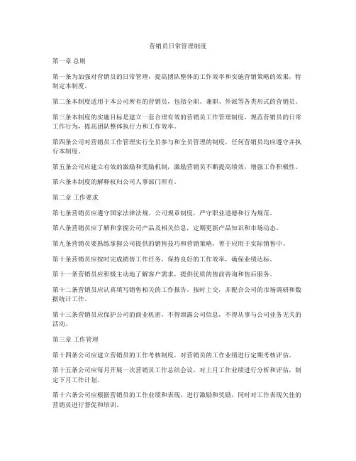 营销员日常管理制度
