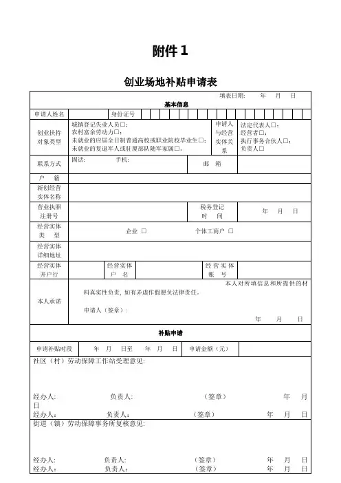 创业场地补贴申请表