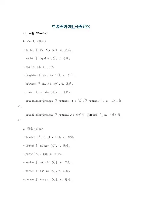 中考英语词汇分类记忆