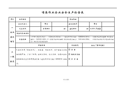 喷漆企业安全生产检查表