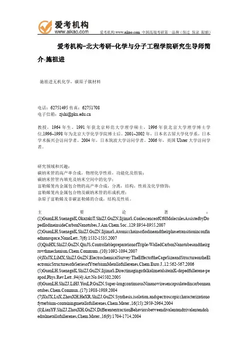 北大考研-化学与分子工程学院研究生导师简介-施祖进