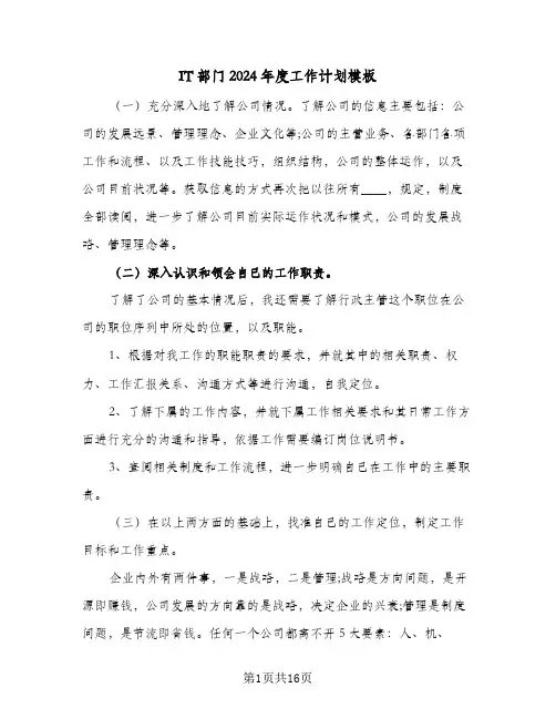 IT部门2024年度工作计划模板(五篇)