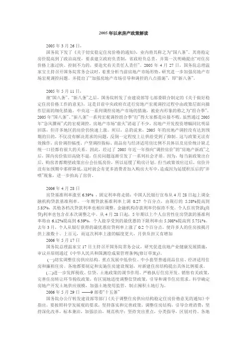 2005年以来房产政策解读