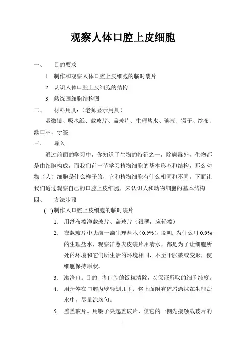 观察人体口腔上皮细胞