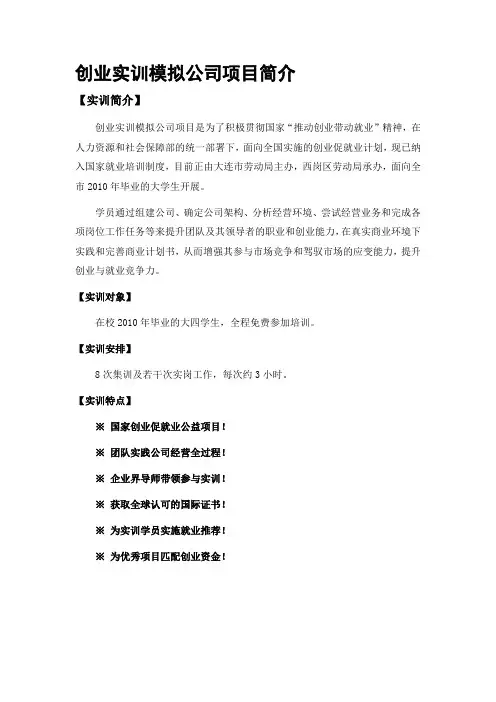 创业实训模拟公司项目简介