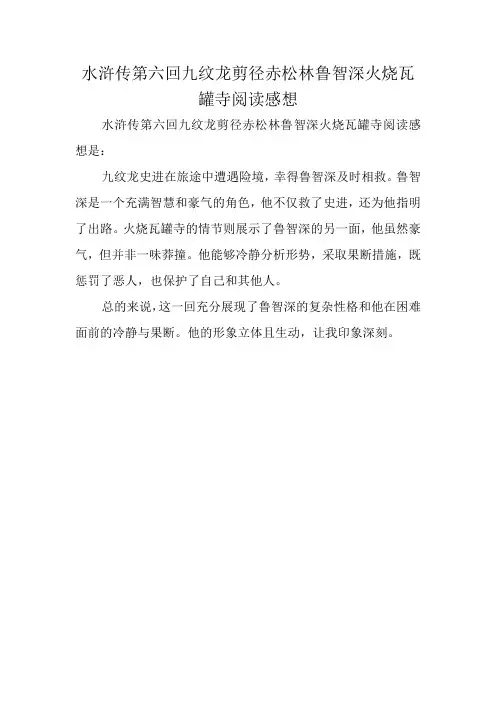 水浒传第六回九纹龙剪径赤松林鲁智深火烧瓦罐寺阅读感想100字