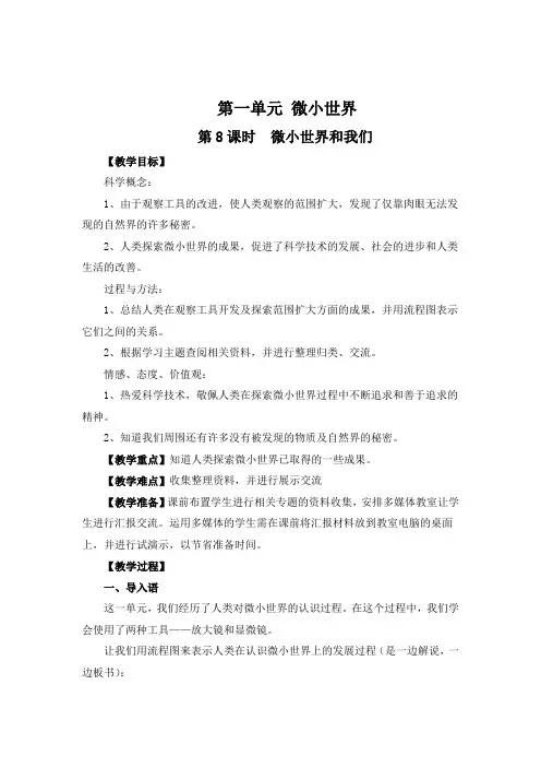 教科版小学科学六年级下册《微小世界和我们》名师教案