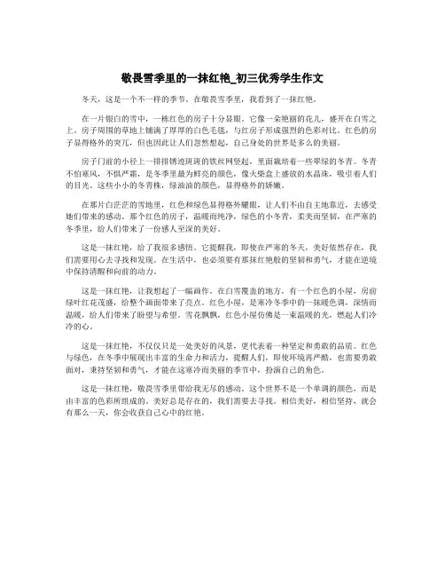 敬畏雪季里的一抹红艳_初三优秀学生作文