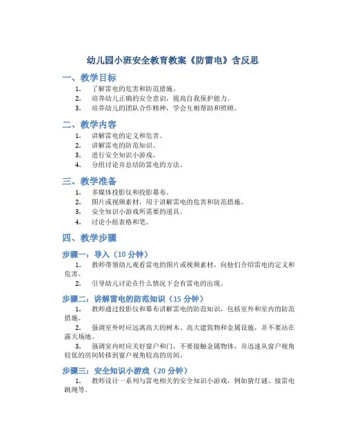幼儿园小班安全教育教案《防雷电》含反思