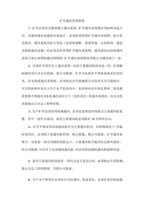 矿井通风管理制度