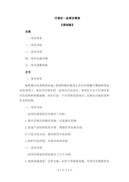 巴南区一品项目策划