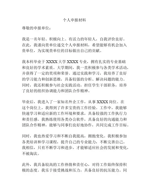 个人申报材料