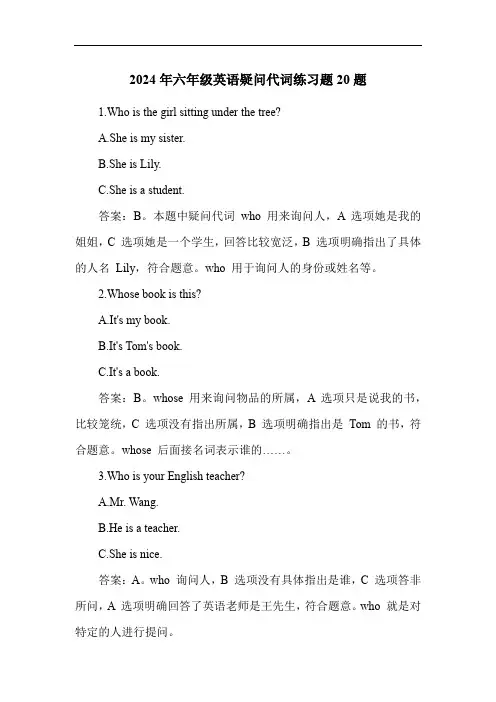 2024年六年级英语疑问代词练习题20题