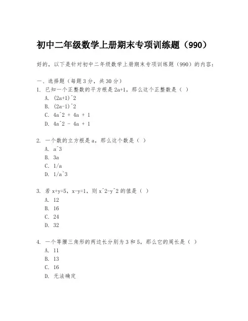 初中二年级数学上册期末专项训练题(990)