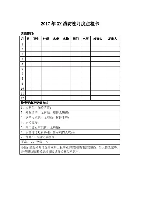 消防栓及灭火器点检记录卡