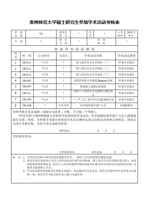 硕士研究生参加学术活动考核表