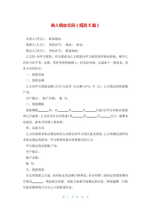 两人借款合同(精选5篇)
