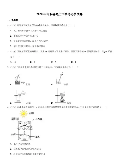 2020年山东省枣庄市中考化学试卷