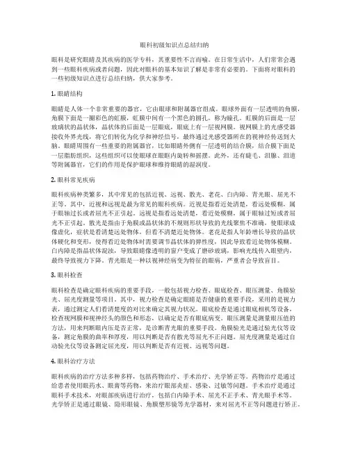 眼科初级知识点总结归纳