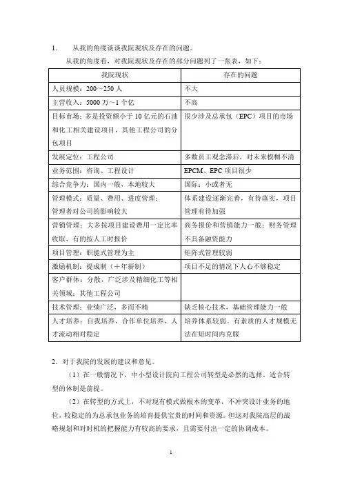 设计院现状及存在的问题及对策措施