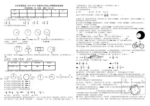 北京市朝阳区2018-2019年数学六年级(上)学科监测试卷