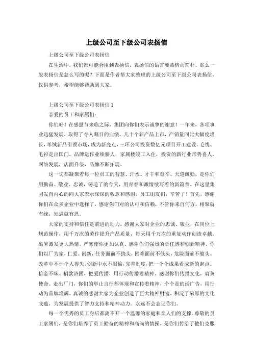上级公司至下级公司表扬信