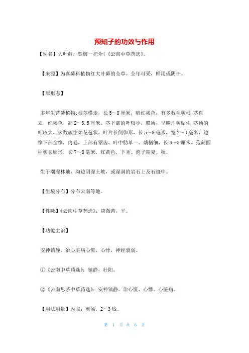 预知子的功效与作用