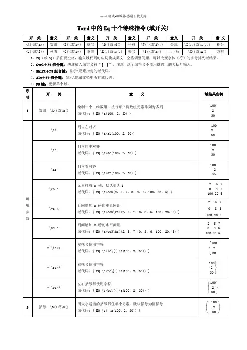 Word中的Eq十个特殊指令