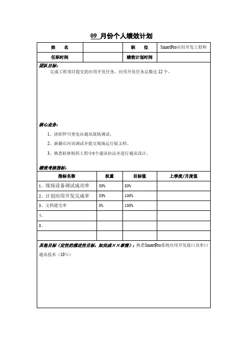 个人绩效计划表