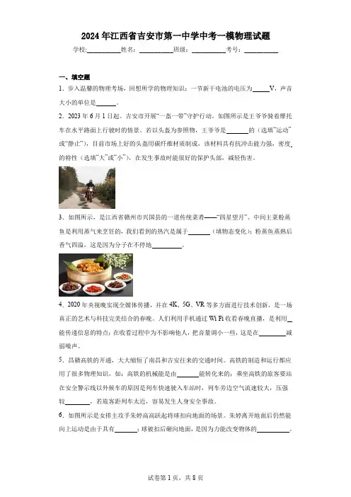 2024年江西省吉安市第一中学中考一模物理试题