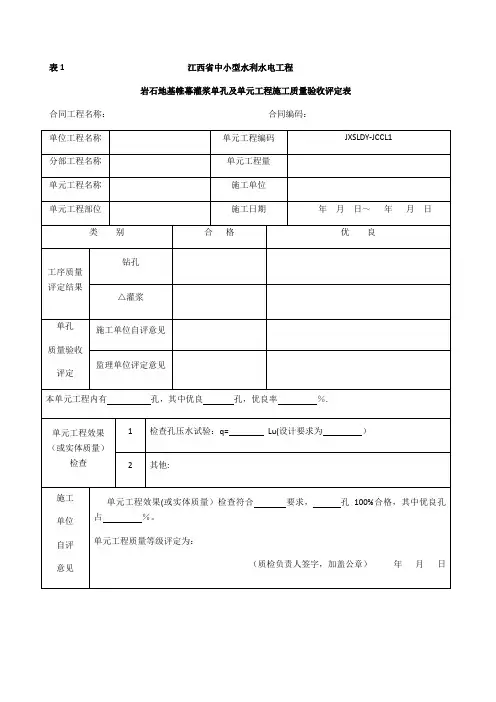 江西省中小型水利水电工程单元工程施工质量验收评定表第1册(土石方工程)
