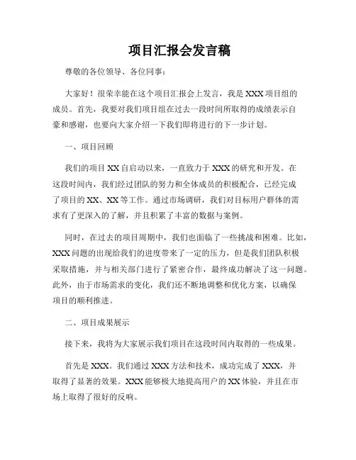 项目汇报会发言稿