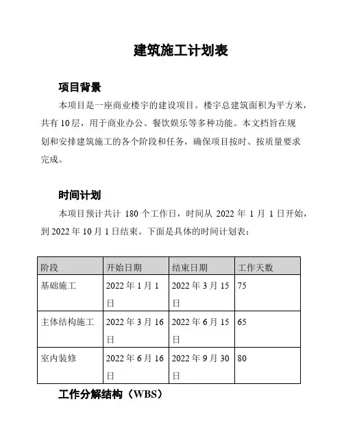 建筑施工计划表