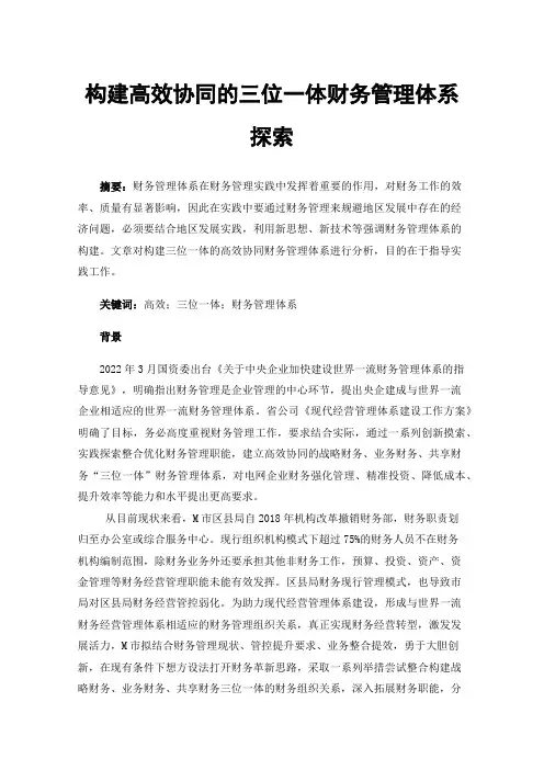 构建高效协同的三位一体财务管理体系探索