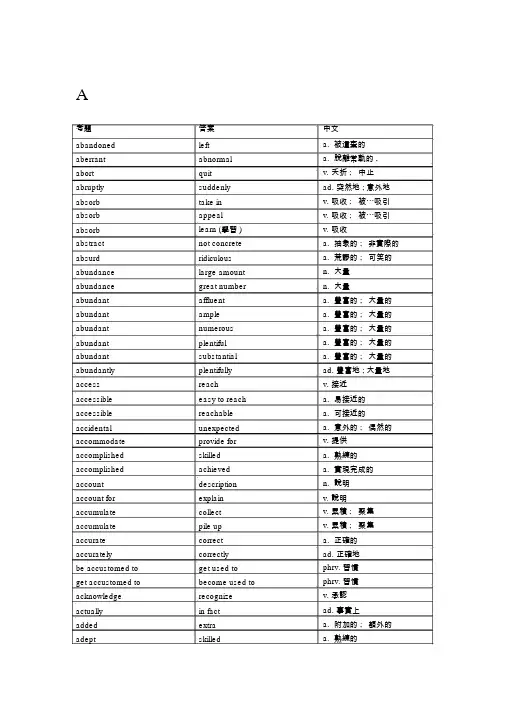 史上最全托福阅读真题词汇