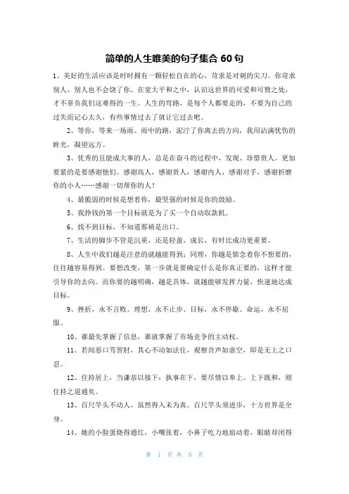 简单的人生唯美的句子集合60句
