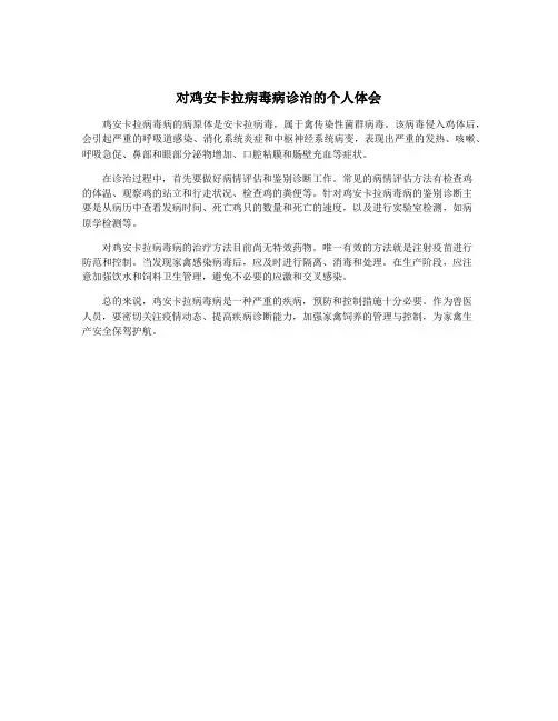 对鸡安卡拉病毒病诊治的个人体会