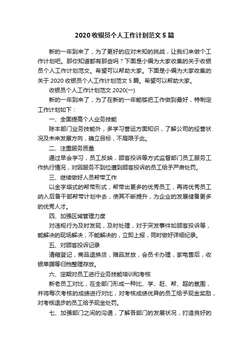 2020收银员个人工作计划范文5篇