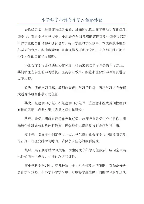 小学科学小组合作学习策略浅谈