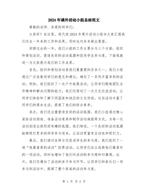 2024年课外活动小组总结范文