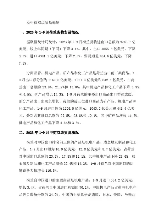 2023年荷兰对华货物出口情况