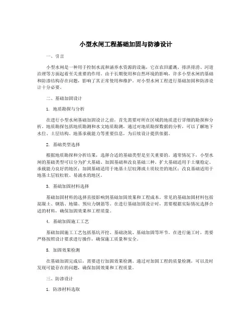 小型水闸工程基础加固与防渗设计