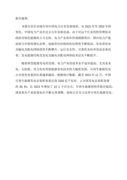 2024-2024年中国电力行业发展现状报告
