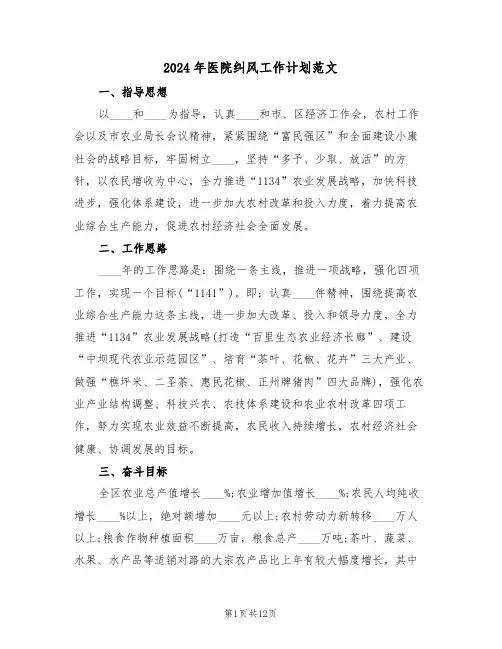 2024年医院纠风工作计划范文（四篇）