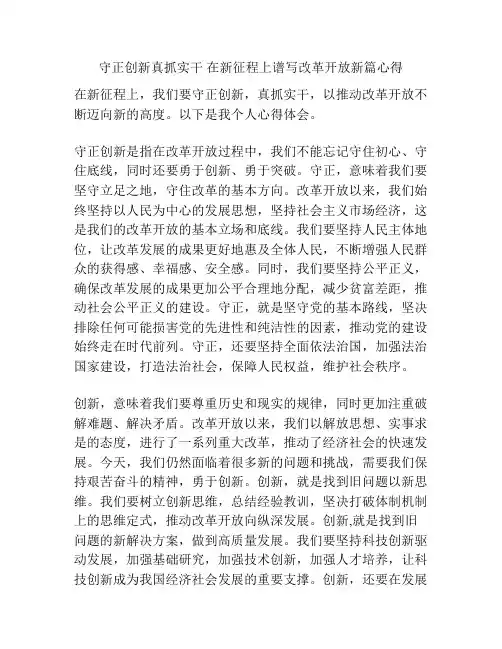 守正创新真抓实干 在新征程上谱写改革开放新篇心得